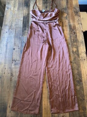 Women's Cowell neck Rust Wide-Leg Jumpsuit with Spaghetti Straps